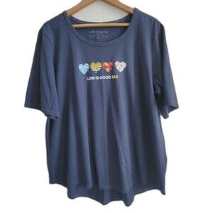 Life is good 365 Crusher tee HEARTS Blue T-Shirt size XL